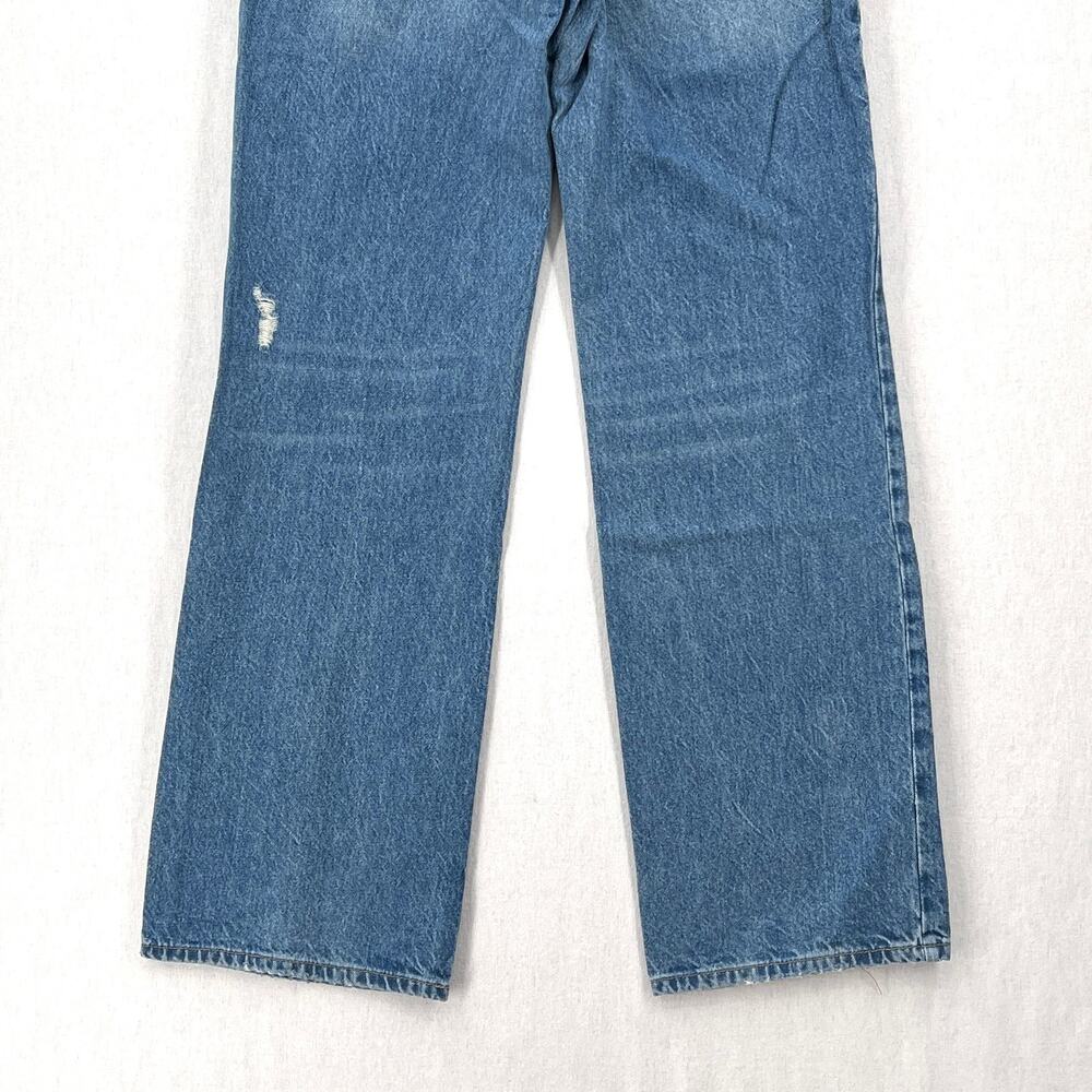 ZARA Distressed Loose Fit Low Rise Jeans Womens 27 Medium Blue Wash Straight Leg - Picture 7 of 15